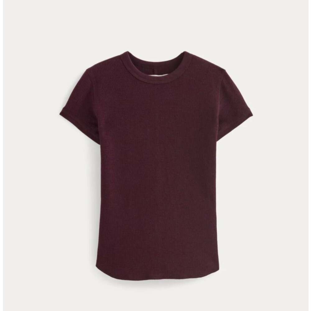 Everlane Shrunken Waffle Knit Short Sleeve Top Heathered Port Royal XS NEW